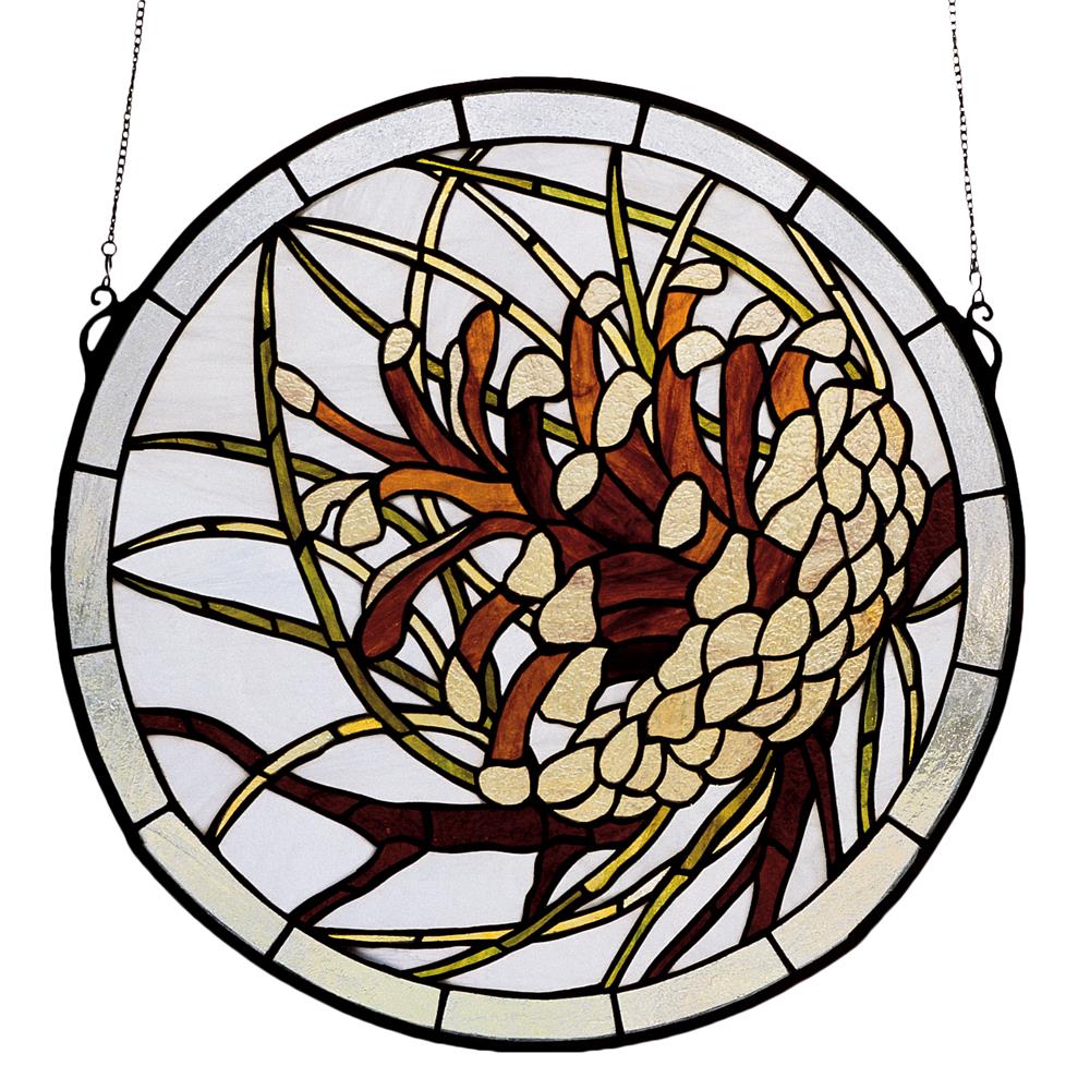 Meyda Tiffany Lighting 30448 17"W X 17"H Pinecone Medallion Stained Glass Window