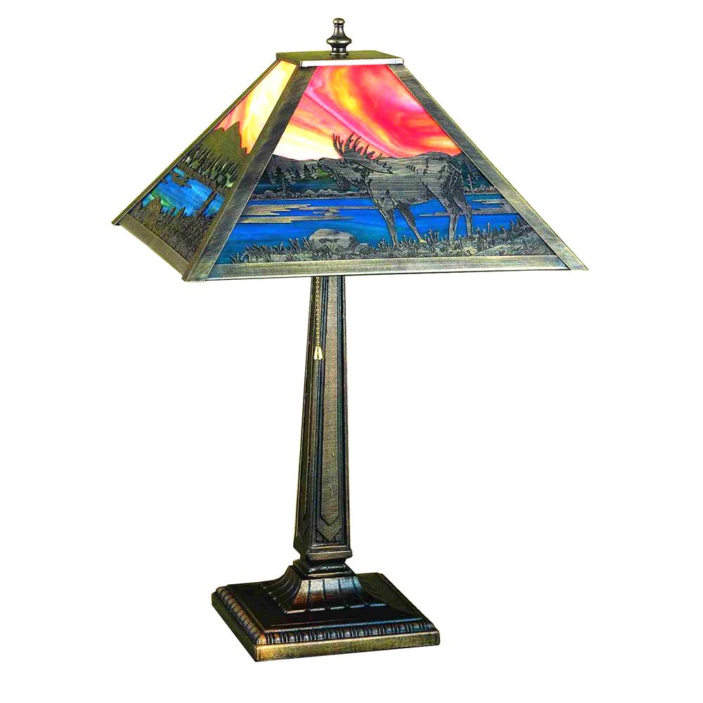 Meyda Tiffany Lighting 30781 21.5"H Moose At Lake Table Lamp