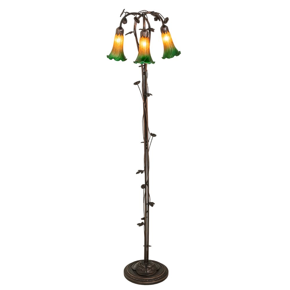 Meyda Lighting 36973 58" High Amber/Green 3 Light Floor Lamp in Mahogany Bronze