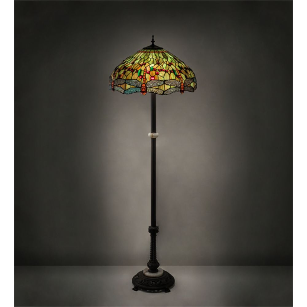 Meyda Lighting 37702 62" High Tiffany Hanginghead Dragonfly Floor Lamp in MAHOGANY BRONZE