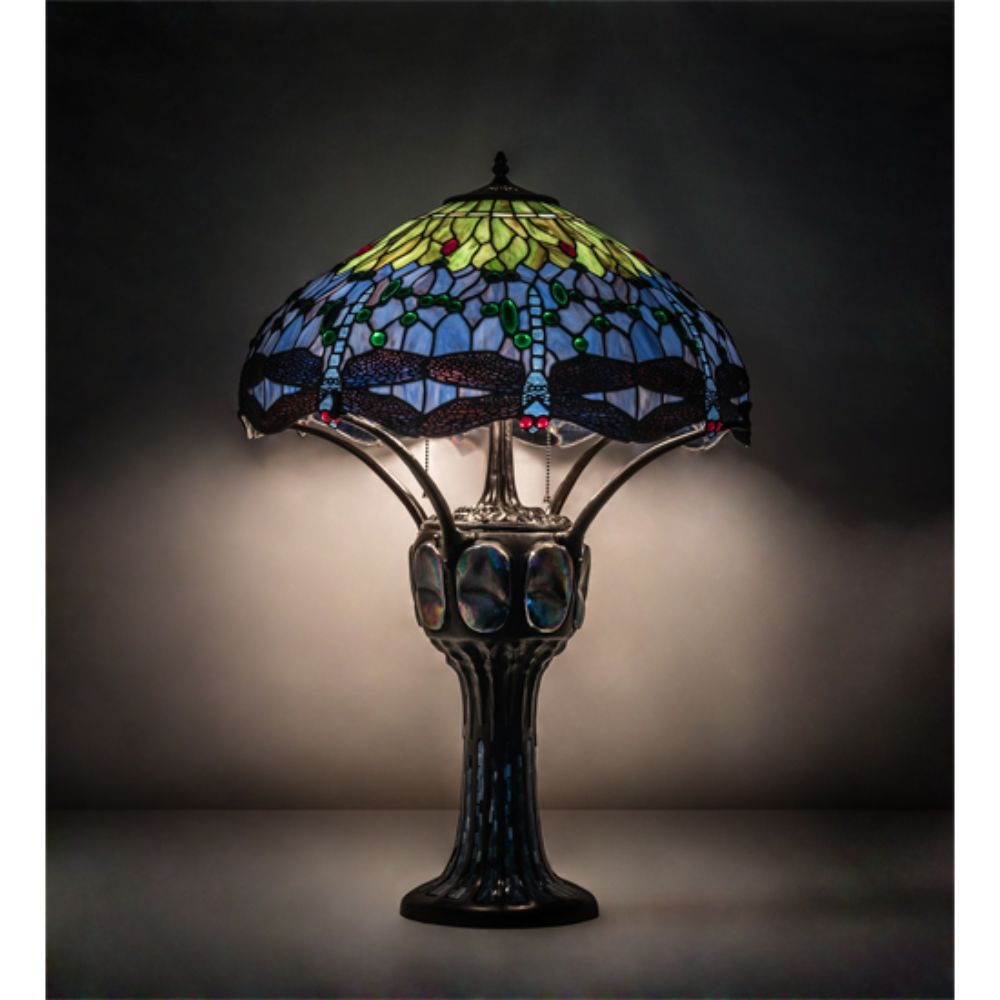Meyda Lighting 37946 33" High Hanginghead Dragonfly Table Lamp in MAHOGANY BRONZE