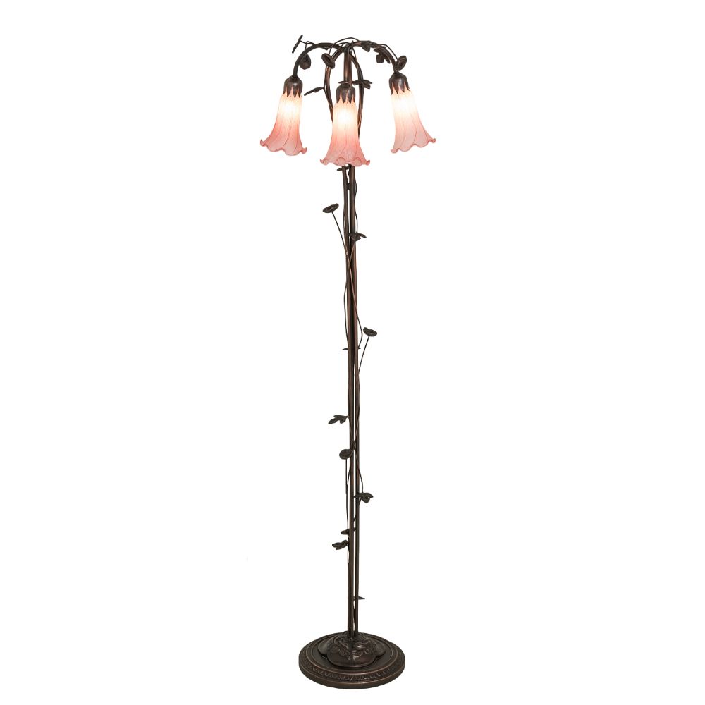 Meyda Lighting 38444 58" High Pink Tiffany Pond Lily 3 Light Floor Lamp in Mahogany Bronze