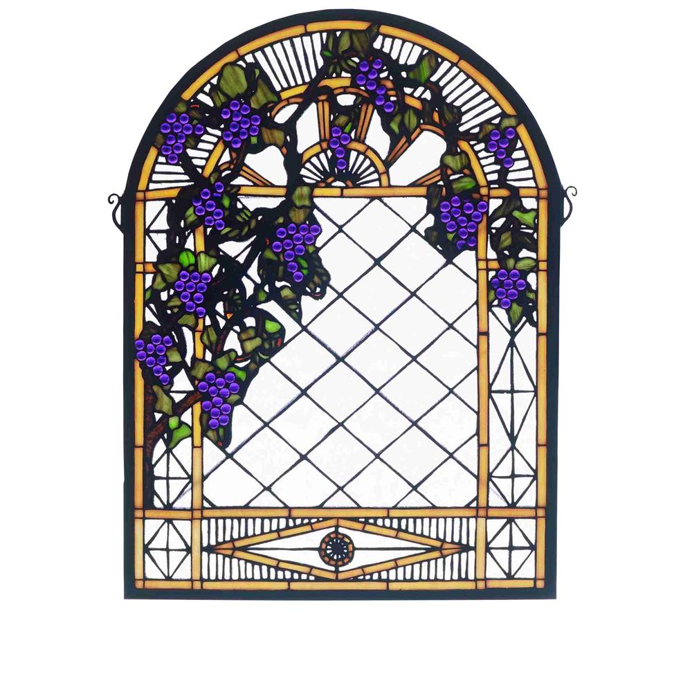 Meyda Tiffany Lighting 38656 16"W X 22"H Grape Diamond Trellis Stained Glass Window