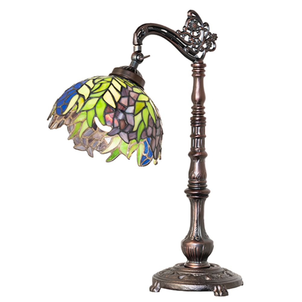 Meyda Lighting 46564 20" High Tiffany Honey Locust Bridge Arm Table Lamp in Mahogany Bronze