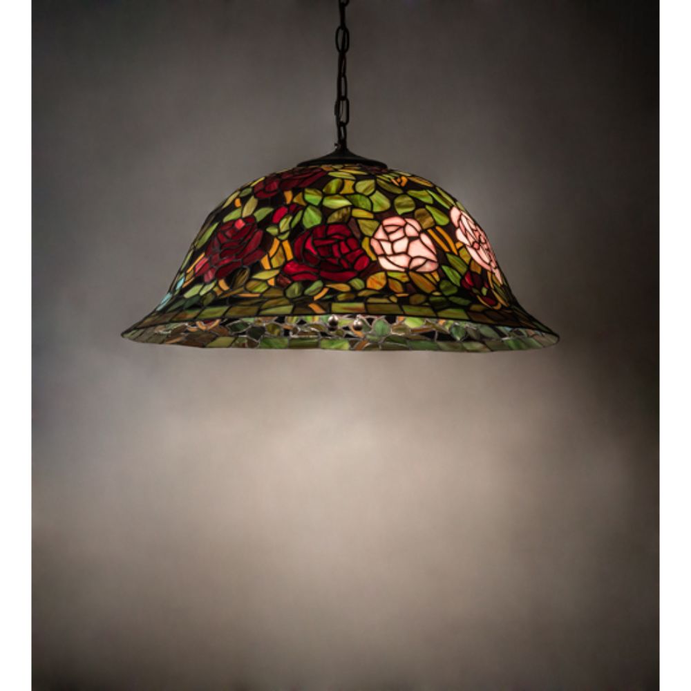 Meyda Lighting 46583 24" Wide Tiffany Rosebush Pendant in MAHOGANY BRONZE