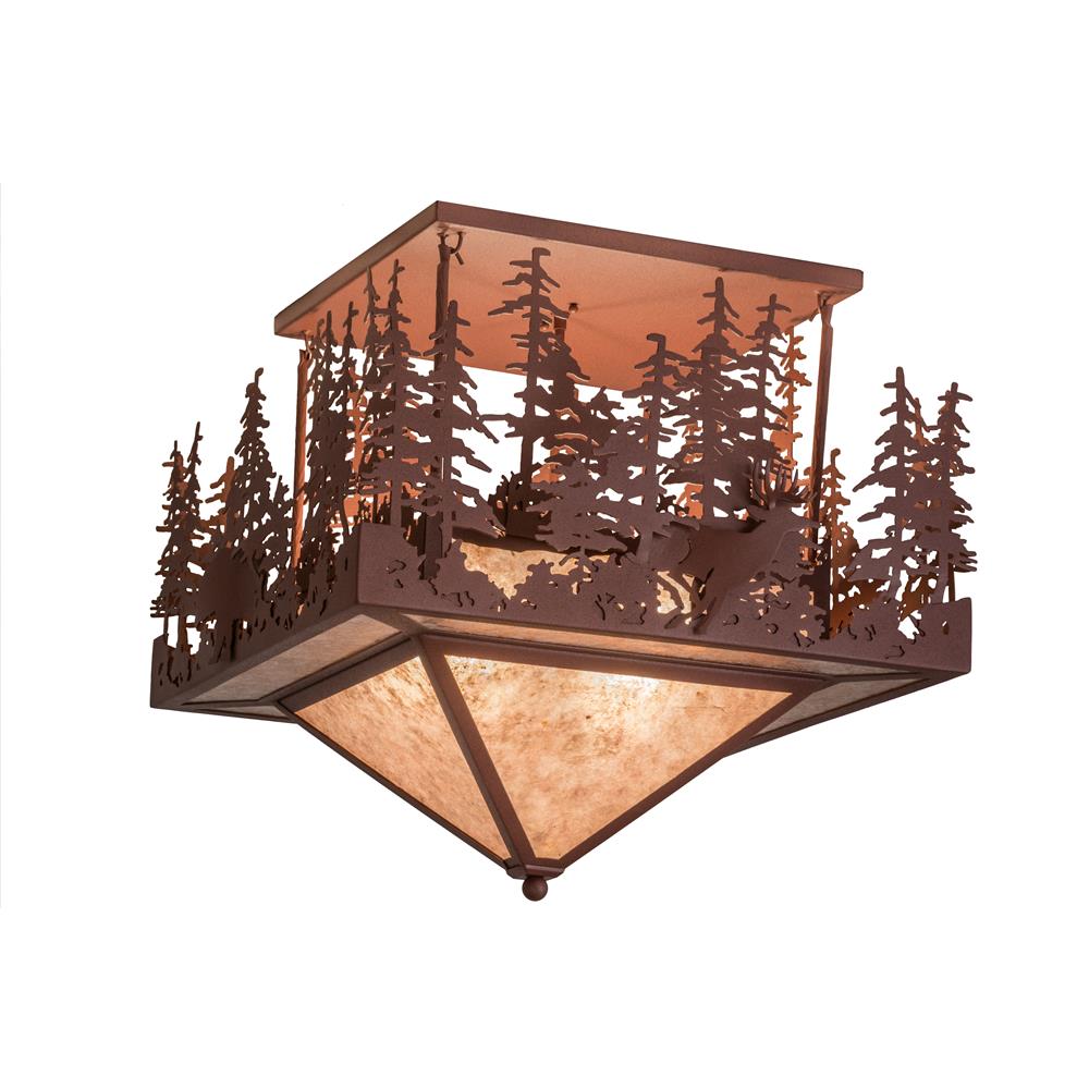 Meyda Tiffany Lighting 48062 4 Light Pine Lake Deer Bear Semi Flush Ceiling Light, Rust
