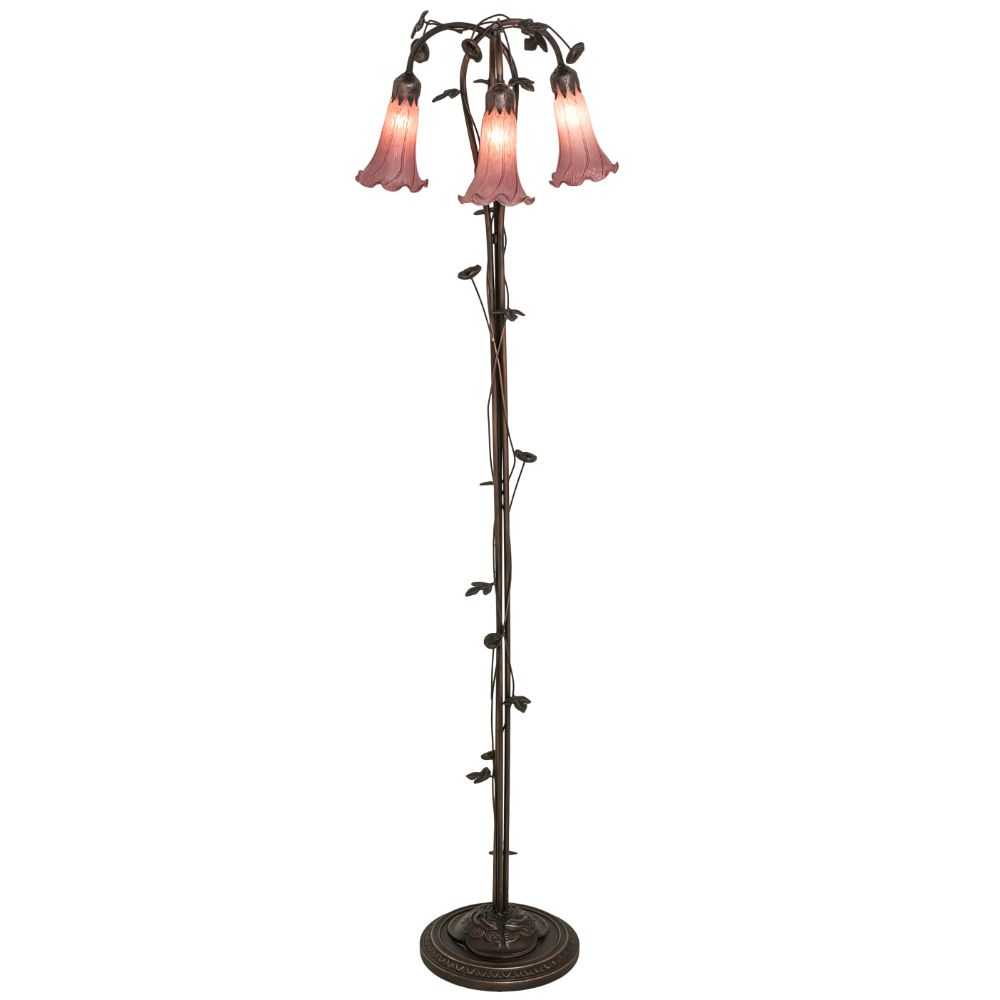 Meyda Lighting 48433 58" High Lavender Tiffany Pond Lily 3 Light Floor Lamp in Mahogany Bronze