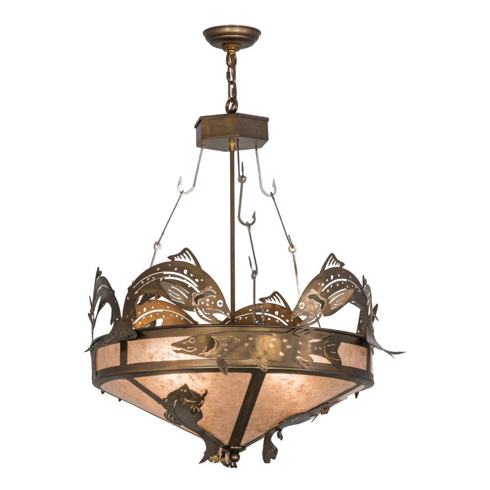 Meyda Lighting 50172 72"w Catch Of The Day Inverted Pendant In Silver Mica Antique Copper Finish