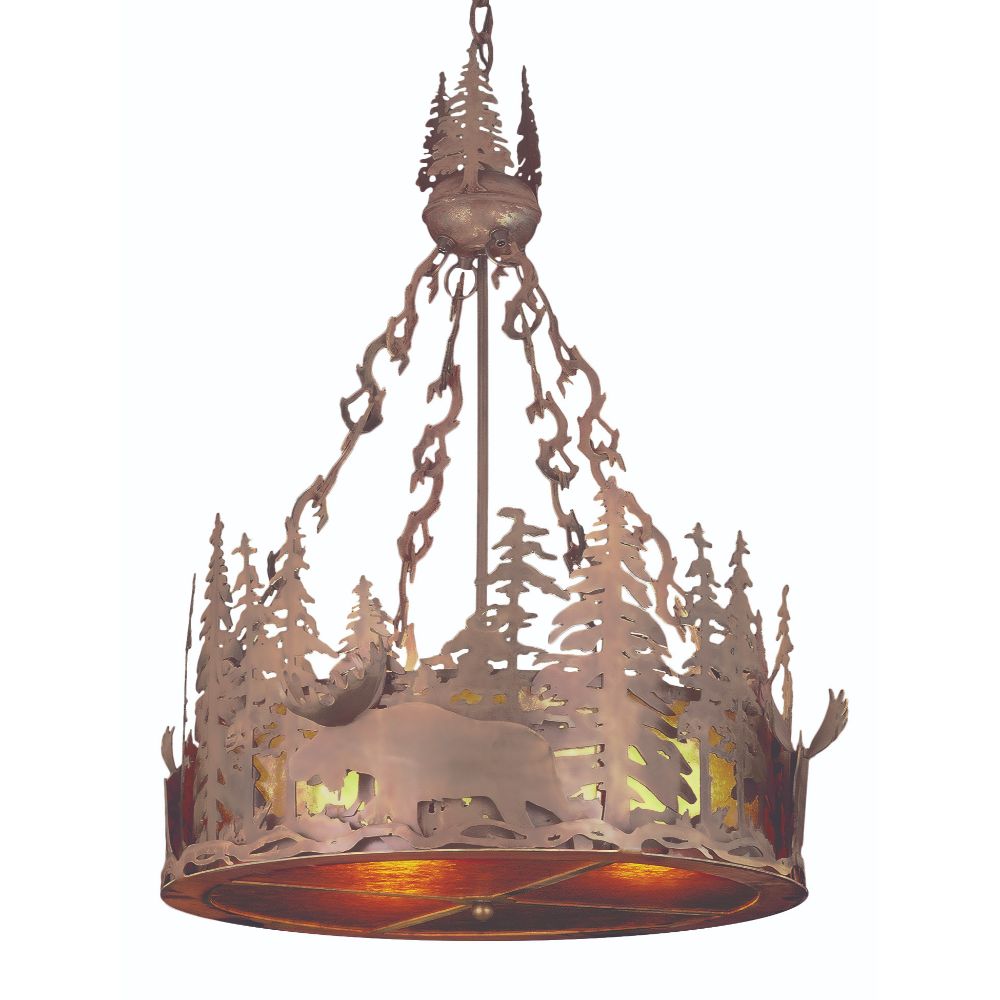 Meyda Lighting 50179 72"w Moose At Dusk Inverted Pendant In Amber Mica Rust Finish