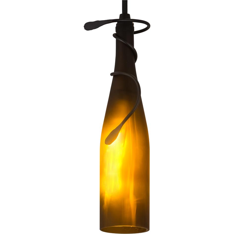 Meyda Tiffany Lighting 50375 3"W Tuscan Vineyard Frosted Amber Wine Bottle Mini Pendant