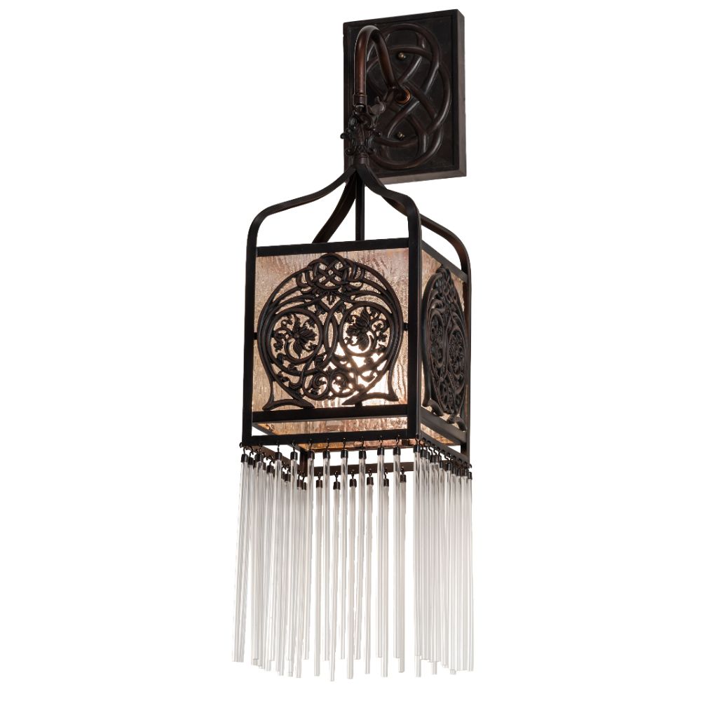 Meyda Lighting 50513 7" Wide Celtic Knot Hanging Lantern Wall Sconce In Clear Mahogany Bronze
