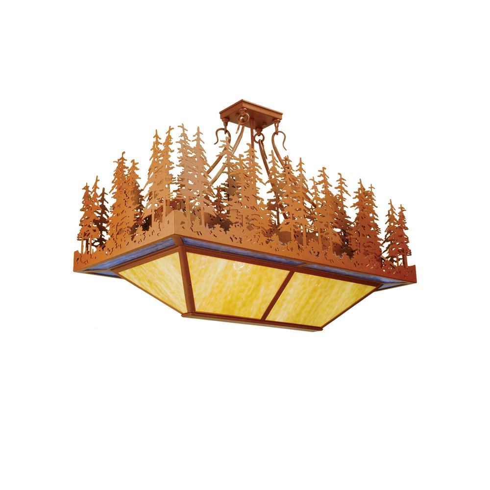 Meyda Tiffany Lighting 50960 4 Light Pine Lake Oblong Inverted Chandelier, Rust