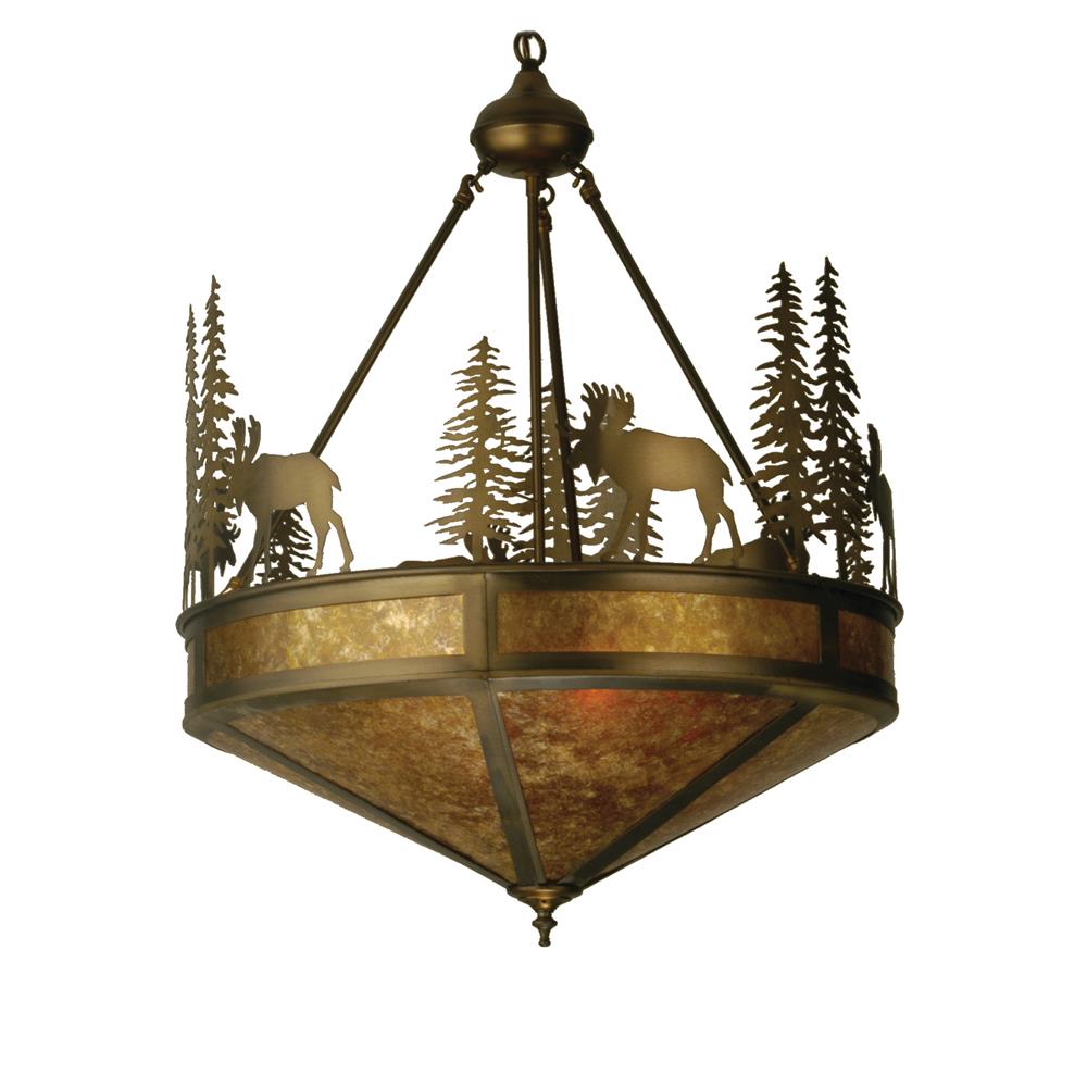 Meyda Tiffany Lighting 51026 4 Light Inverted Moose Large Pendant, Antique Copper