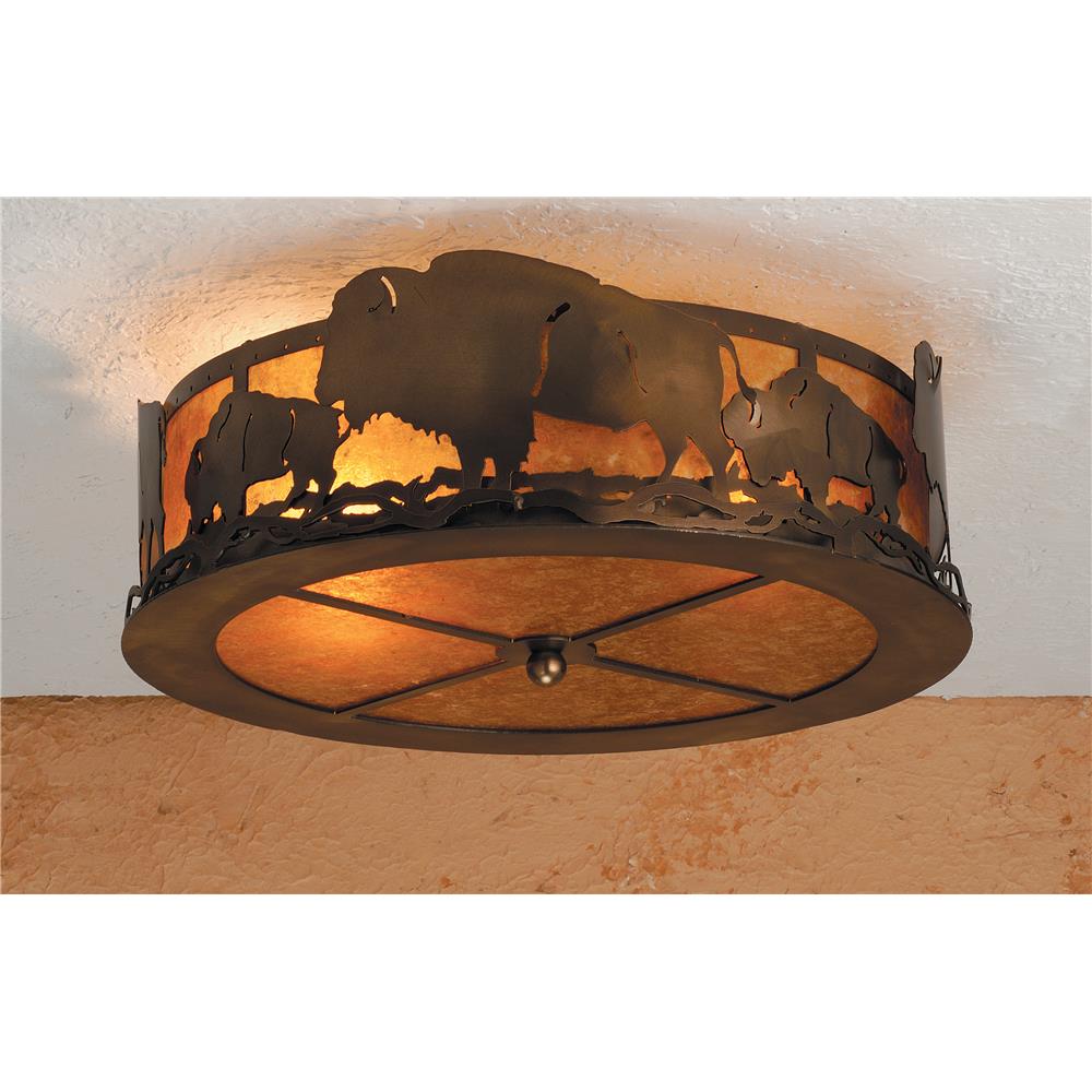 Meyda Tiffany Lighting 51498 2 Light Buffalo Flush Mount Ceiling Light, Antique Copper