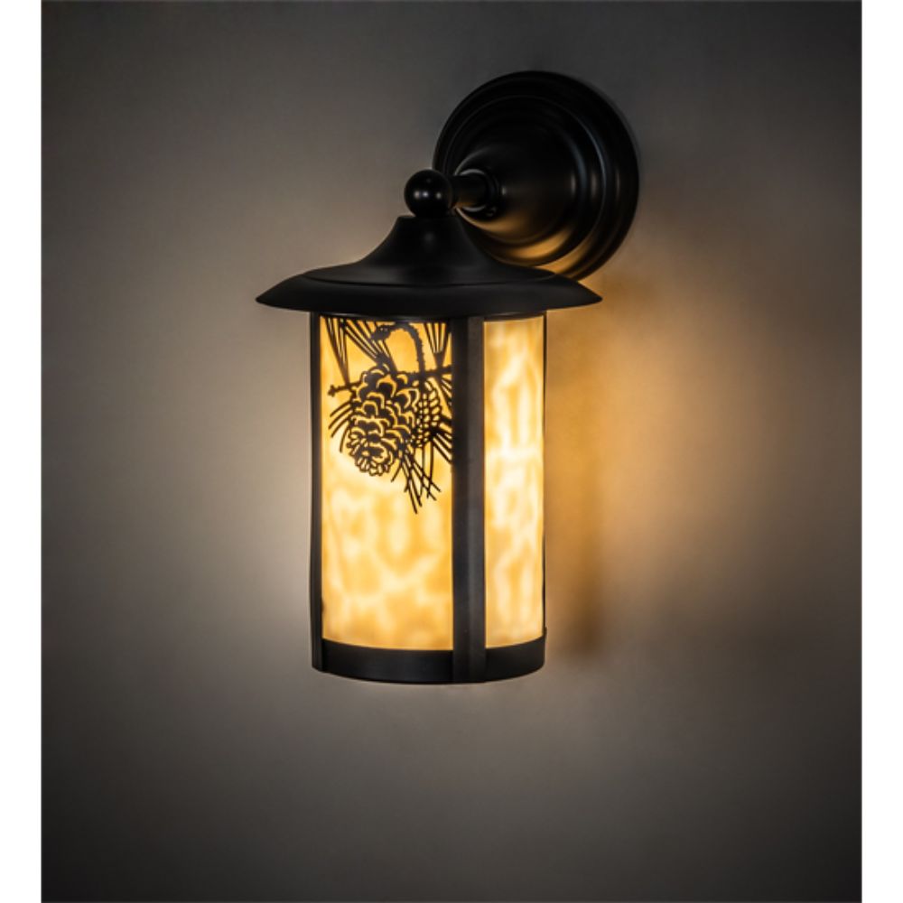 Meyda Lighting 51637 8" Wide Fulton Winter Pine Solid Mount Wall Sconce in CRAFTSMAN BROWN FINISH