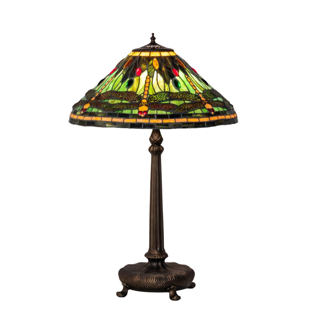 Meyda Lighting 52441 31" High Tiffany Dragonfly Table Lamp In Sunflower;green Mahogany Bronze