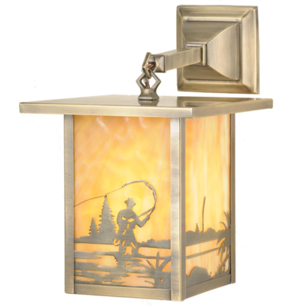 Meyda Lighting 53484 9"W Hyde Park Fly Fishing Creek Hanging Wall Sconce in Antique Finish