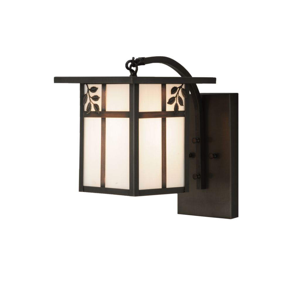 Meyda Lighting 53710 9"W Hyde Park Sprig Curved Arm Wall Sconce in Craftsman Brown Finish