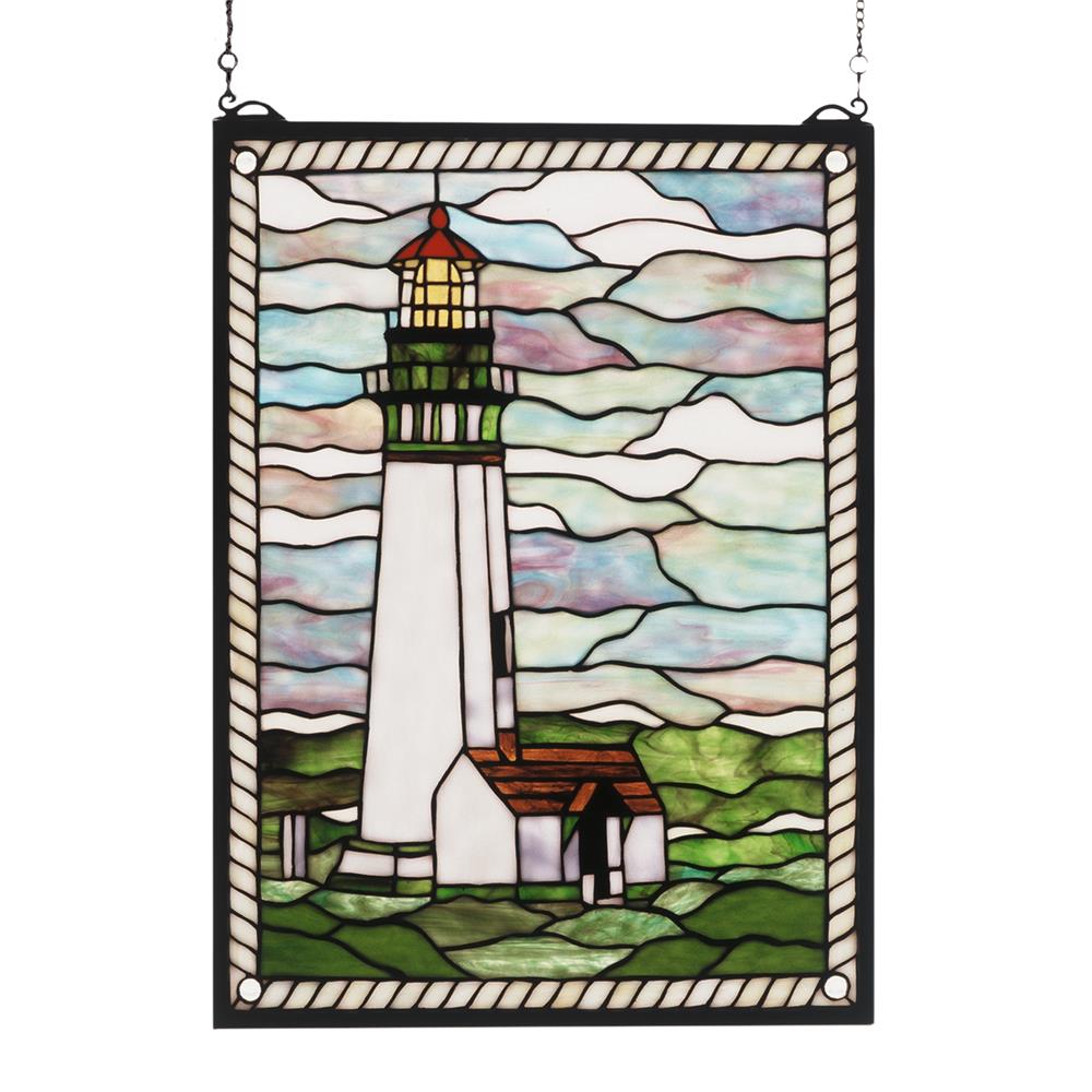 Meyda Tiffany Lighting 55949 15"W X 20"H Yaquina Head Lighthouse Stained Glass Window