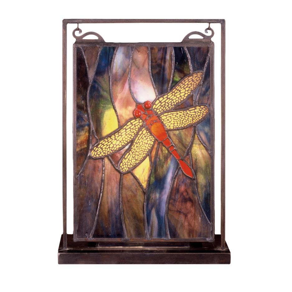 Meyda Tiffany Lighting 56831 9.5"W X 10.5"H Tiffany Dragonfly Lighted Mini Tabletop Window