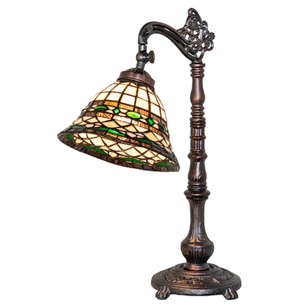 Meyda Lighting 65077 20" High Tiffany Roman Bridge Arm Table Lamp in Antique Copper Finish