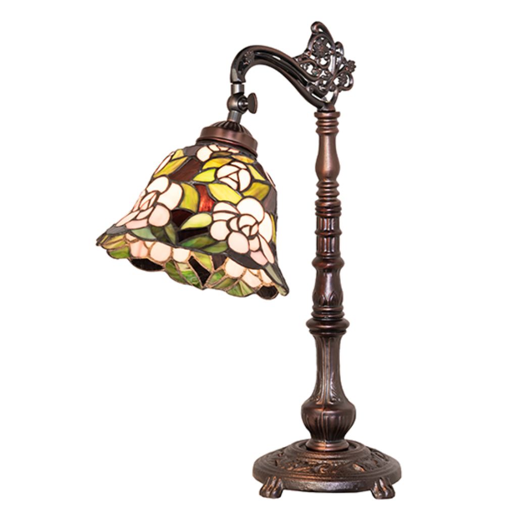 Meyda Lighting 65078 20" High Begonia Bridge Arm Table Lamp in Mahogany Bronze