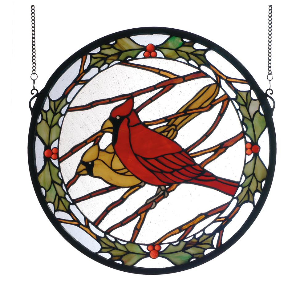 Meyda Tiffany Lighting 65289 15"W X 15"H Cardinals & Holly Medallion Stained Glass Window