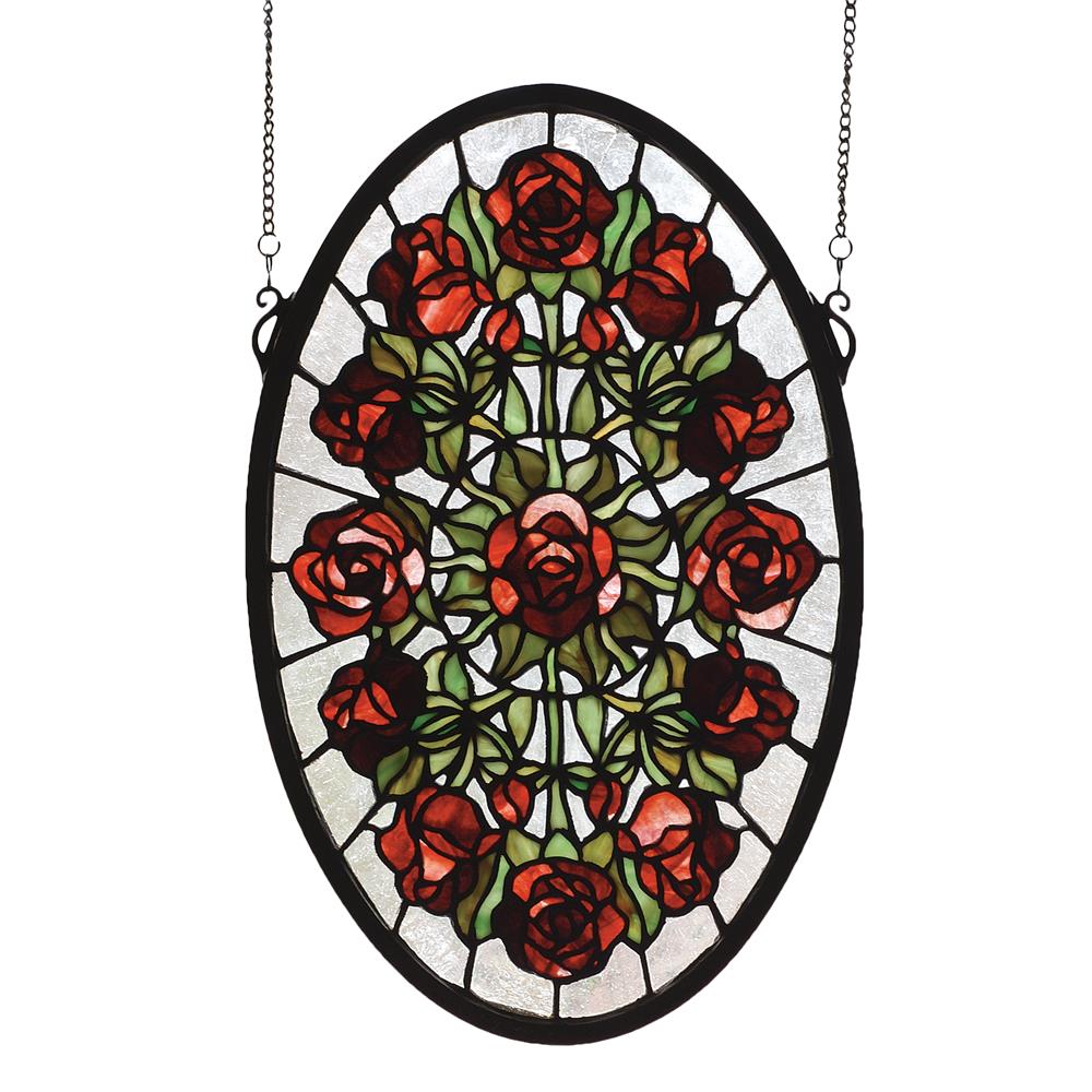 Meyda Tiffany Lighting 66005 11"W X 17"H Oval Rose Garden Stained Glass Window