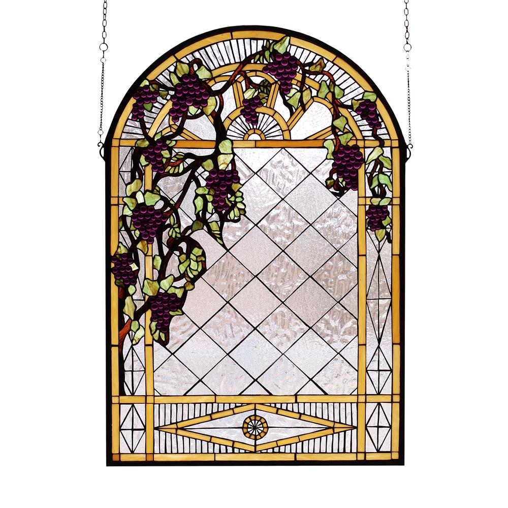 Meyda Tiffany Lighting 66048 24"W X 36"H Grape Diamond Trellis Stained Glass Window