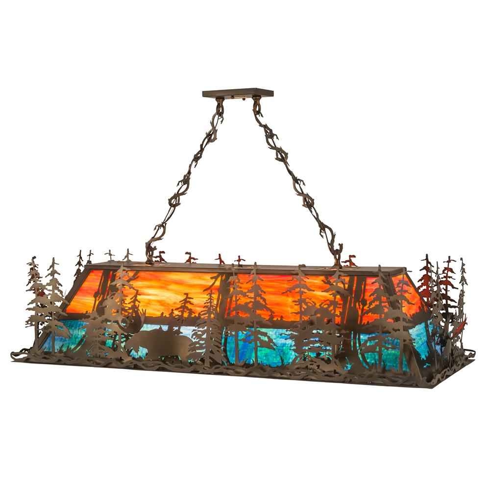 Meyda Tiffany Lighting 66123 9 Light Moose Tall Pines Oblong Pool Table Light, Antique Copper
