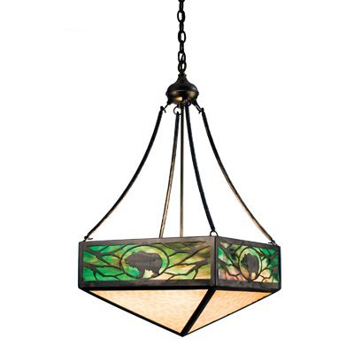 Meyda Tiffany Lighting 66687 6 Light Inverted Grizzly Large Pendant, Antique Copper