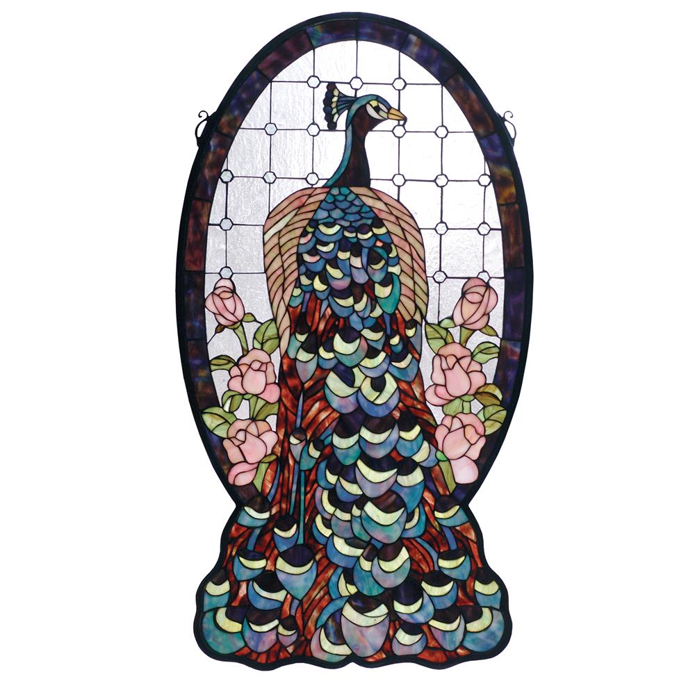 Meyda Tiffany Lighting 67135 20"W X 38"H Peacock Profile Stained Glass Window