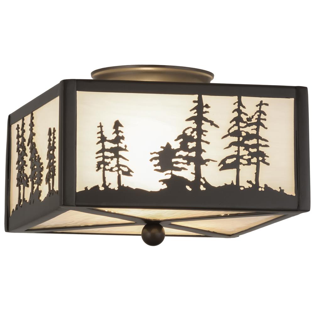 Meyda Tiffany Lighting 67341 2 Light Tall Pines Flush Mount Ceiling Light, Timeless Bronze