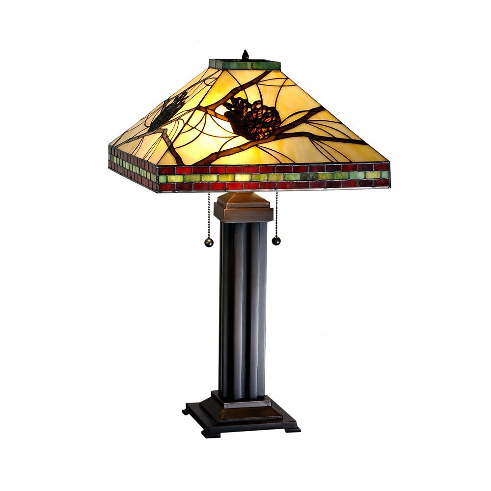 Meyda Tiffany Lighting 67852 24"H Burgundy Pine Branch Mission Table Lamp