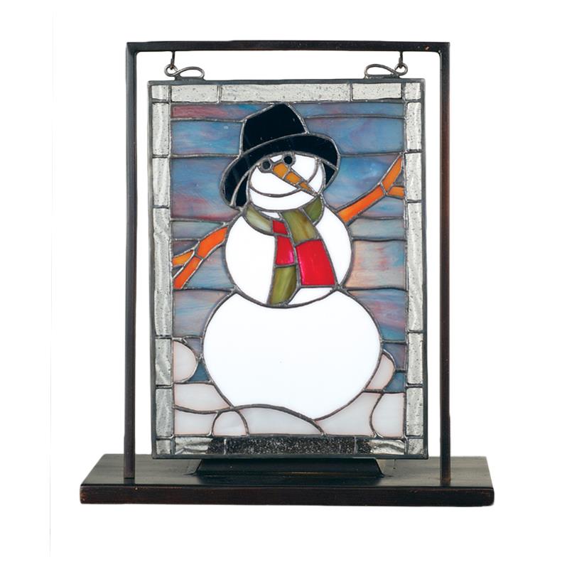 Meyda Tiffany Lighting 68340 9.5"W X 10.5"H Snowman Lighted Mini Tabletop Window