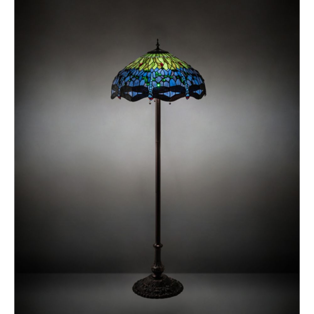 Meyda Lighting 70021 62" High Tiffany Hanginghead Dragonfly Floor Lamp in MAHOGANY BRONZE