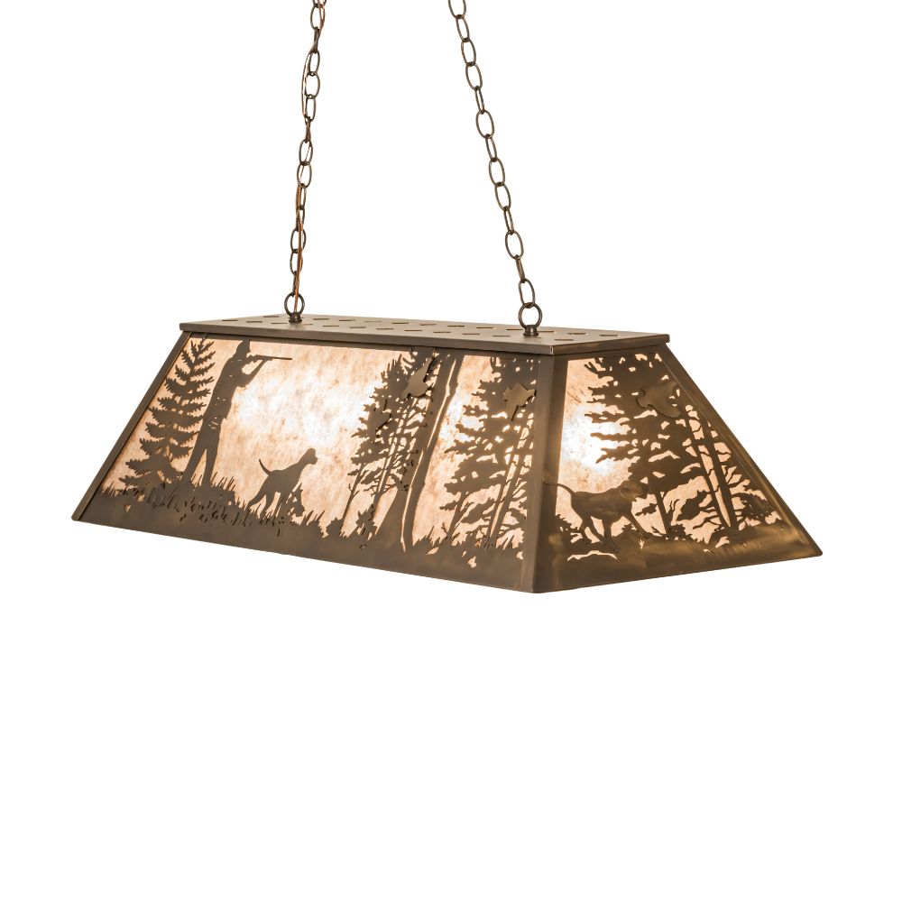 Meyda Lighting 70118 48" Long Quail Hunter W/Dog Oblong Pendant in Antique Copper Finish