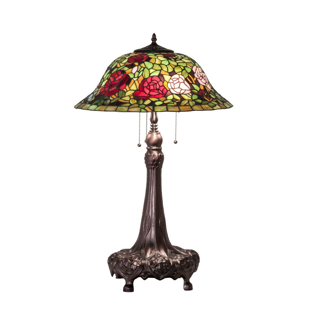 Meyda Lighting 71388 31" High Tiffany Rosebush Table Lamp In Ruby;pink;green Mahogany Bronze