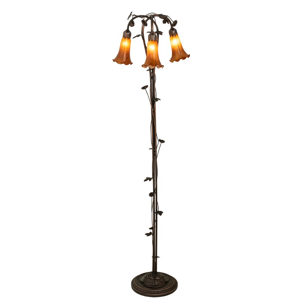 Meyda Lighting 71881 58" High Amber Tiffany Pond Lily 3 Light Floor Lamp in Mahogany Bronze