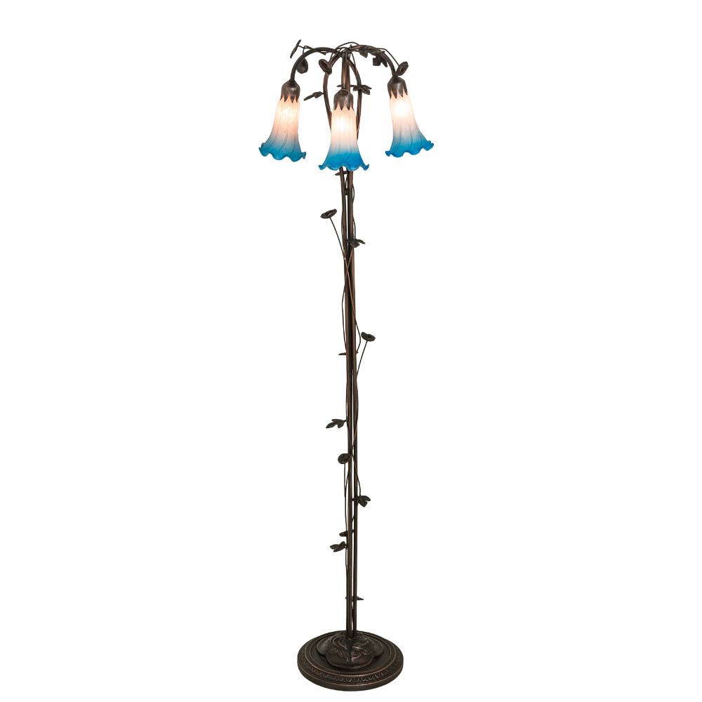 Meyda Lighting 71882 58" High Pink/Blue Tiffany Pond Lily 3 Light Floor Lamp in Mahogany Bronze