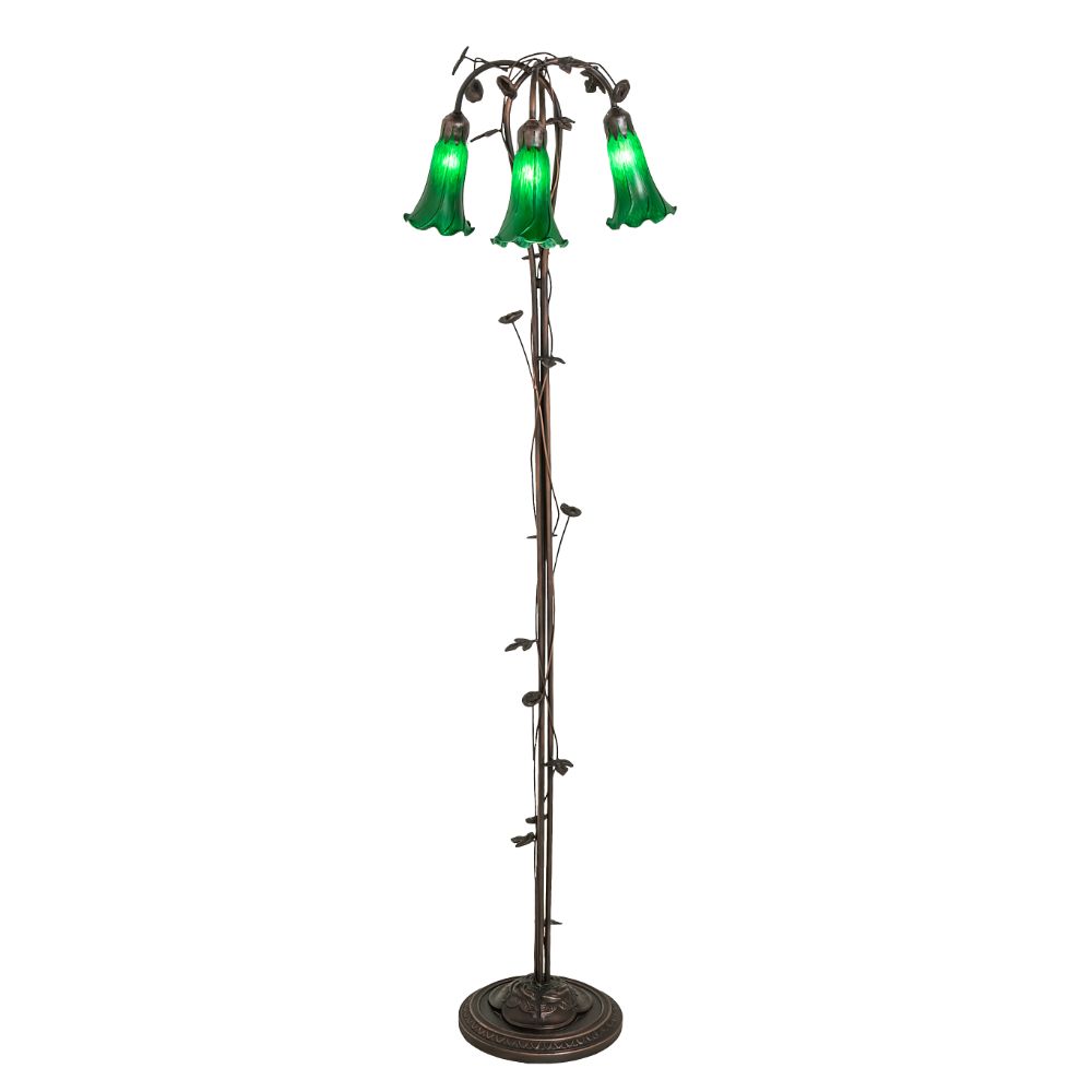 Meyda Lighting 71883 58" High Green Tiffany Pond Lily 3 Light Floor Lamp in Mahogany Bronze