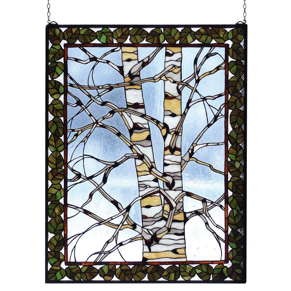 Meyda Tiffany Lighting 73265 28"W X 36"H Birch Tree In Winter Stained Glass Window