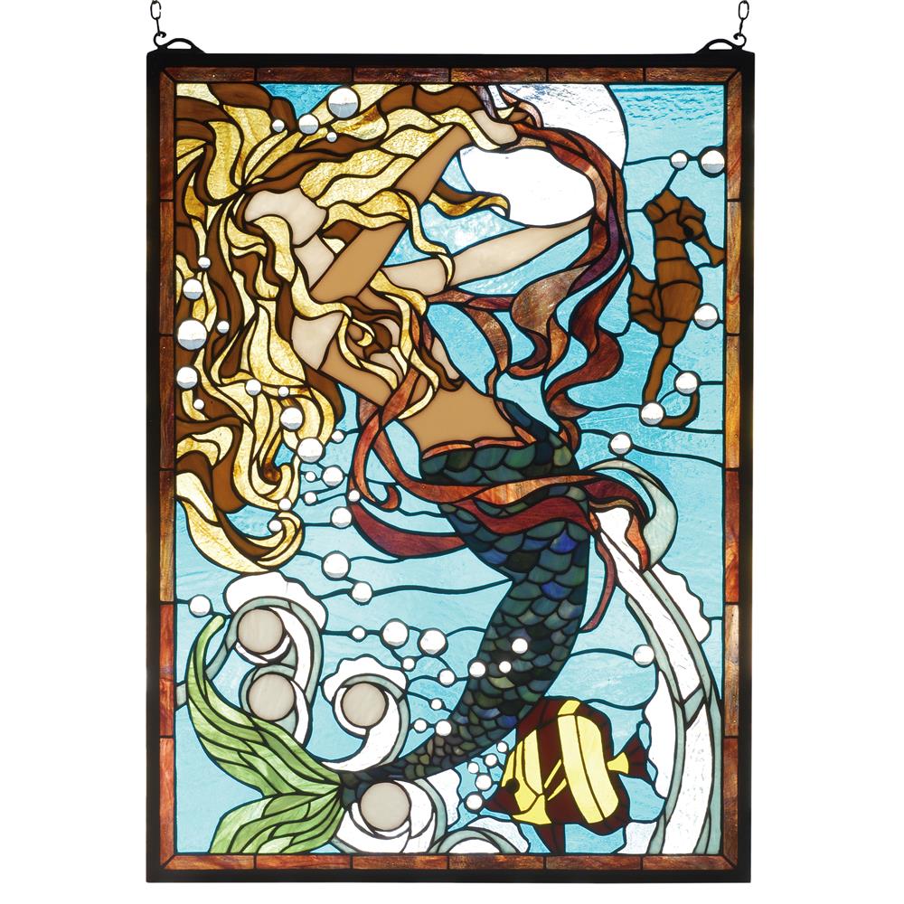 Meyda Tiffany Lighting 78086 19"W X 26"H Mermaid Of The Sea Stained Glass Window
