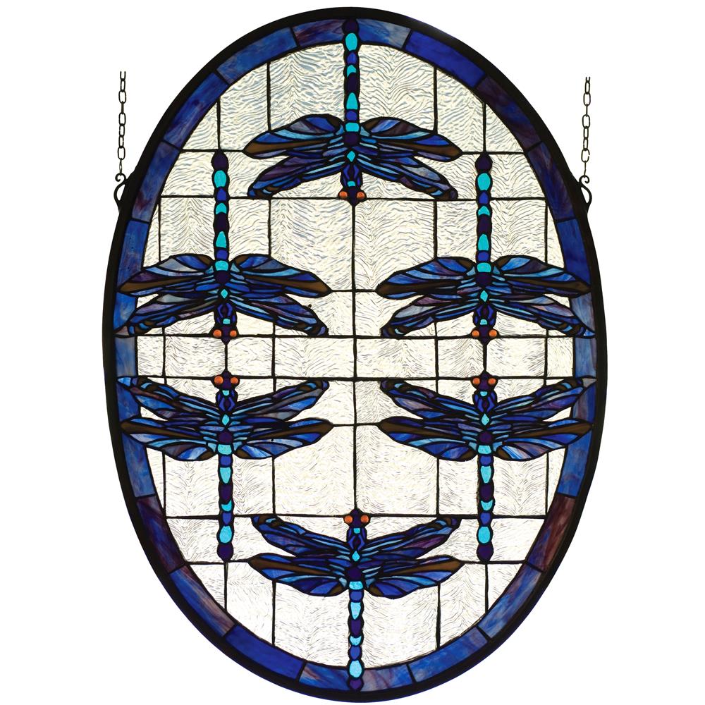 Meyda Tiffany Lighting 78087 22"W X 30"H Dragonflies Oval Stained Glass Window
