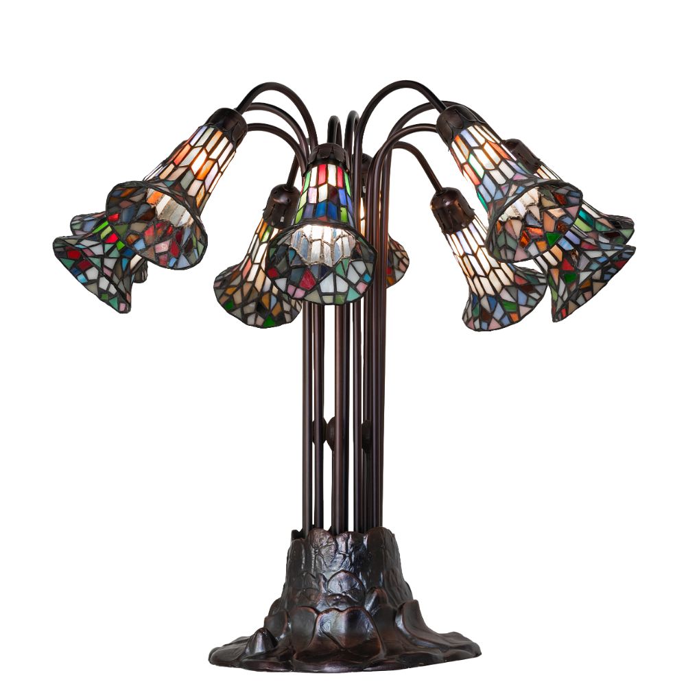 Meyda Lighting 78108 24" High Stained Glass Pond Lily 10 Light Table Lamp in Mahogany Bronze