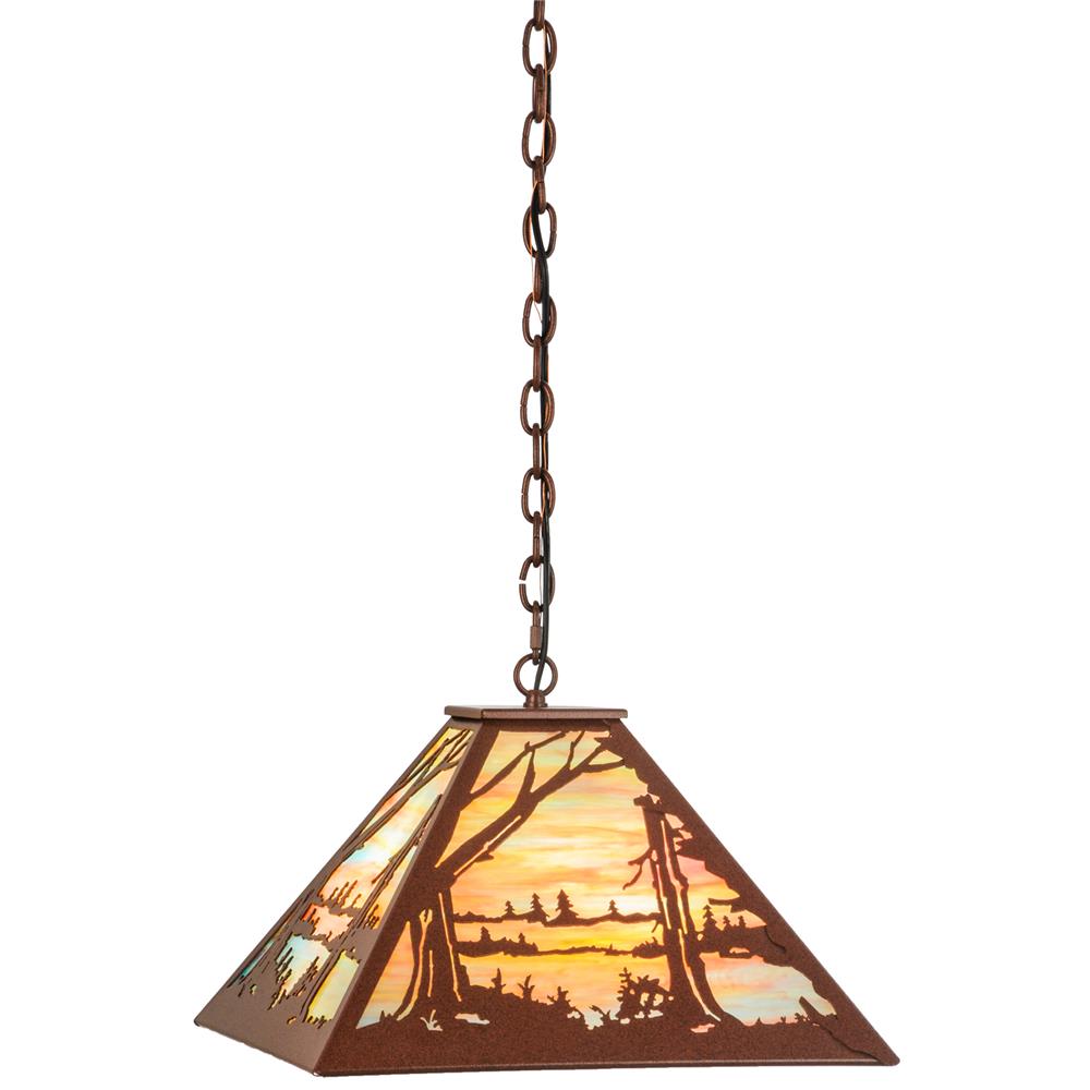Meyda Tiffany Lighting 81412 3 Light Sunset Lake Large Pendant, Rust