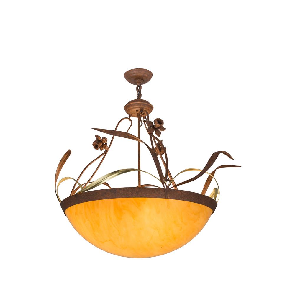 Meyda Tiffany Lighting 81638 3 Light Daffodil Classic Bowl Large Pendant, Rust