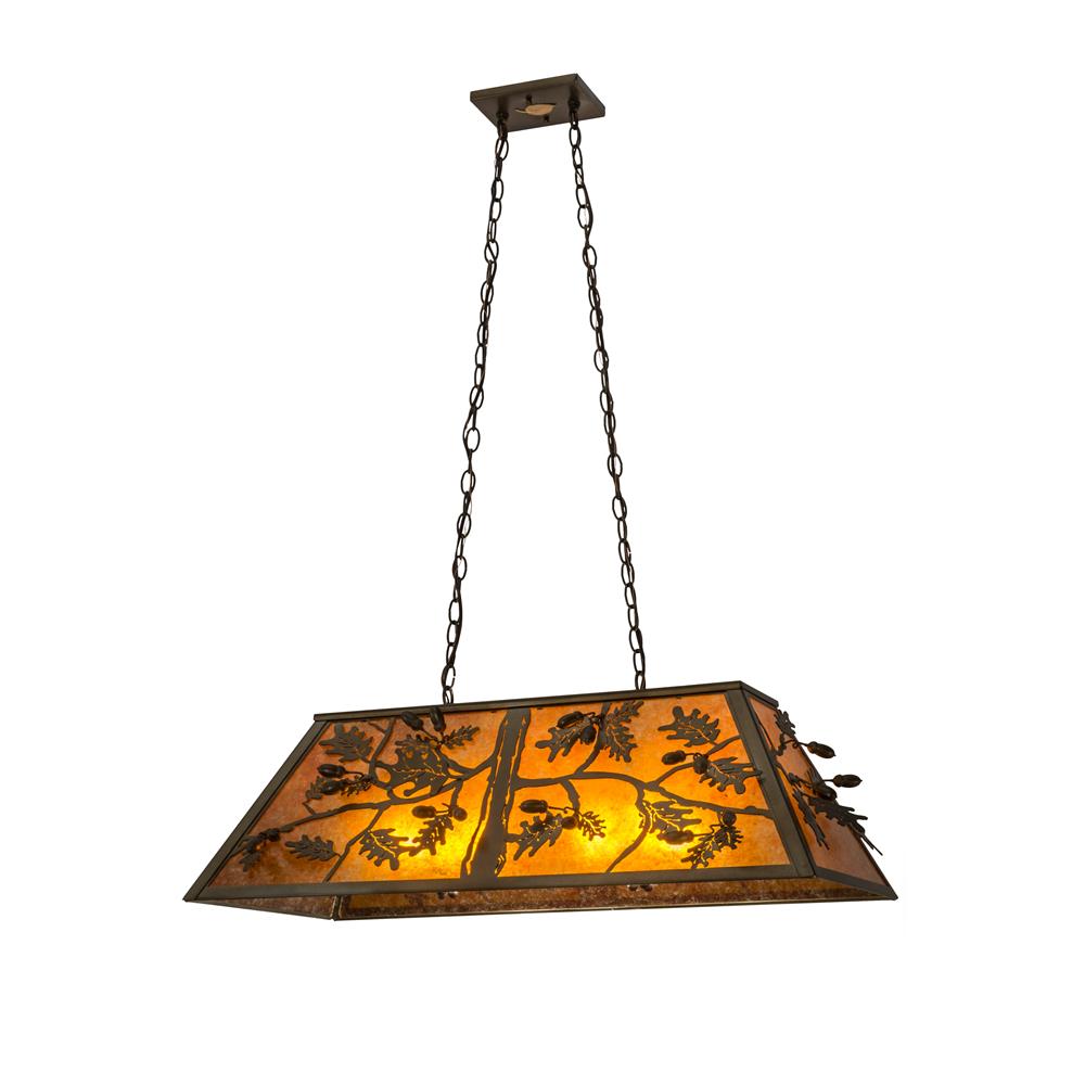Meyda Lighting 81897 36"l Oak Leaf & Acorn Oblong Pendant In Antique Copper/amber Mica