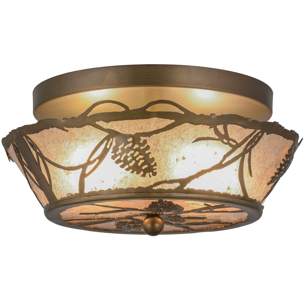 Meyda Tiffany Lighting 82538 2 Light Pinecone Flush Mount Ceiling Light, Antique Copper