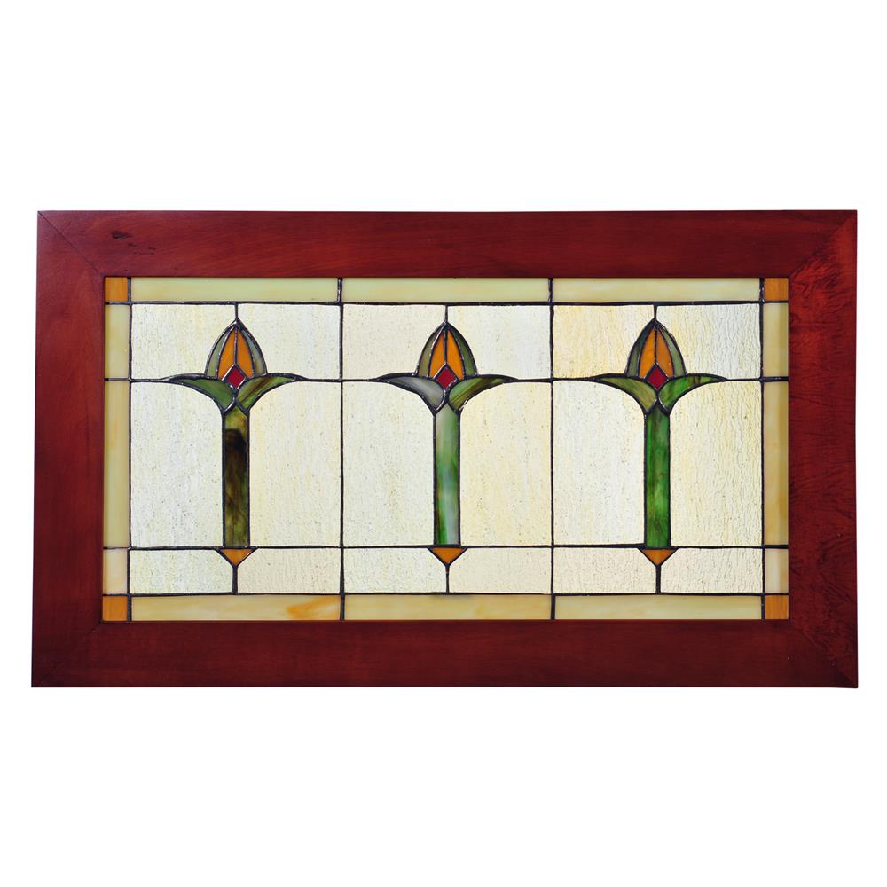 Meyda Tiffany Lighting 97961 24"W X 14"H Arts & Crafts Bud Trio Wood Frame Stained Glass Window